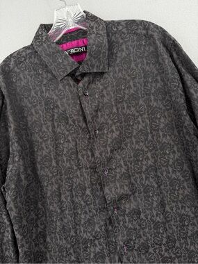 Vercini Casual Dress Shirt Mens XL Black Purple Floral Long Sleeve Button Front